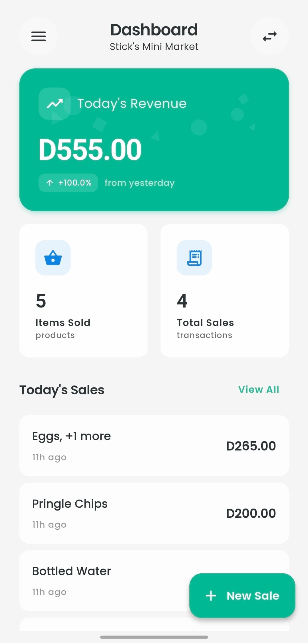 Minimart dashboard shown in light mode