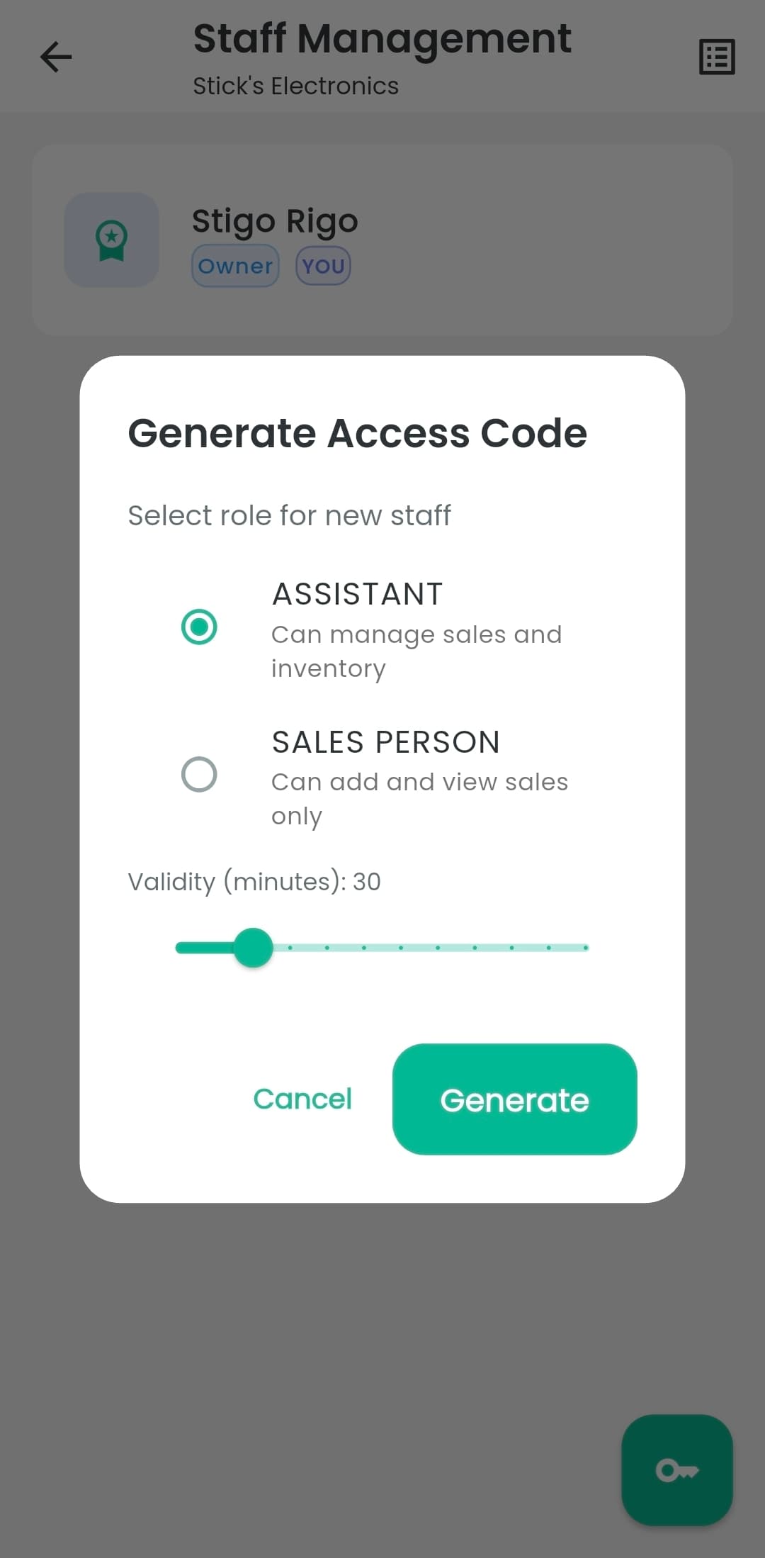 Minimart staff management screen